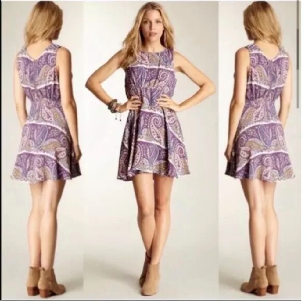 Free People Dancing Sleeveless Purple Paisley Mini Dress Size 0